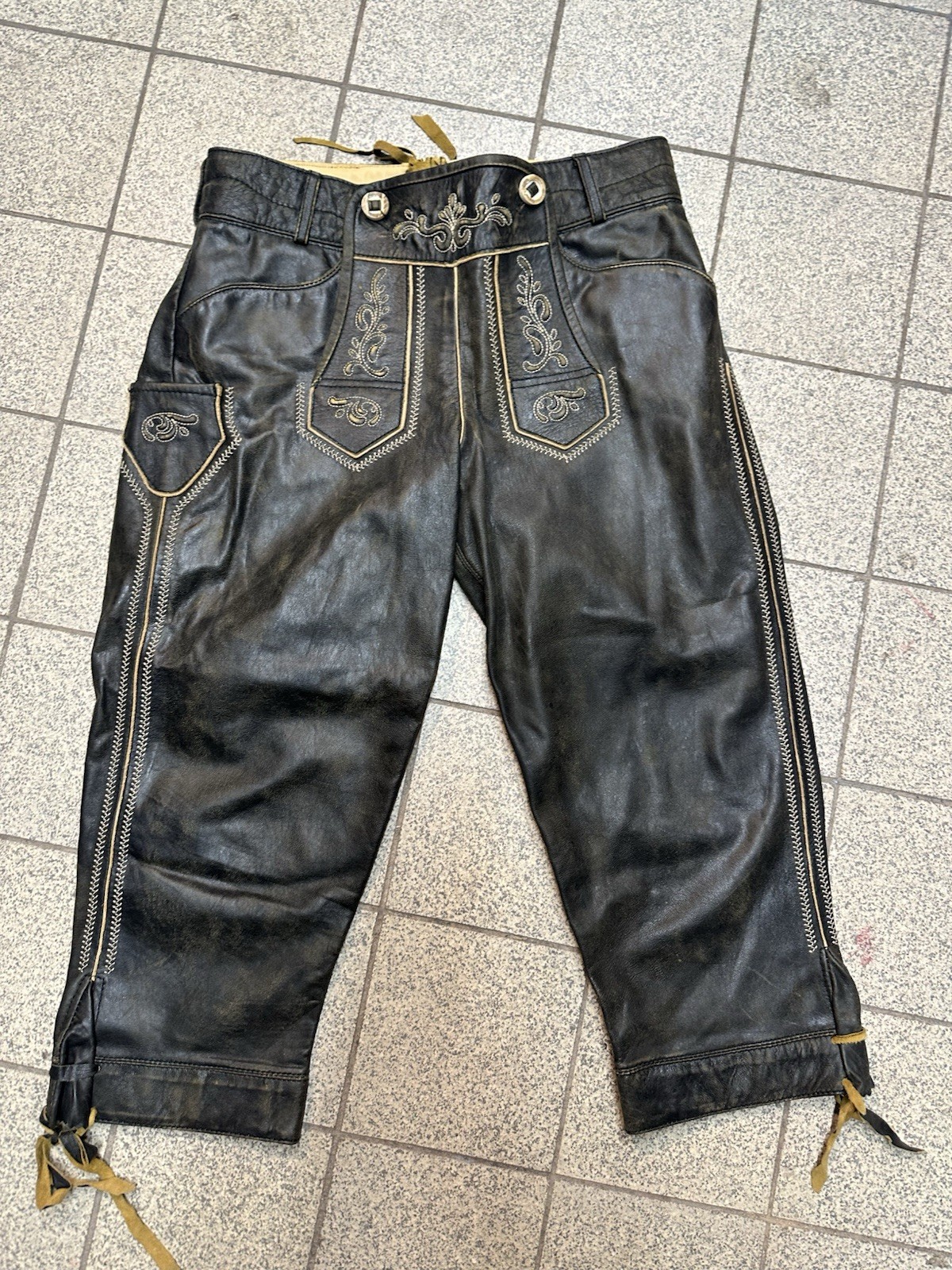 Country Maddox Leather Pants Three Quarter Knee Length Size 36 Brown Real Leather Excellent