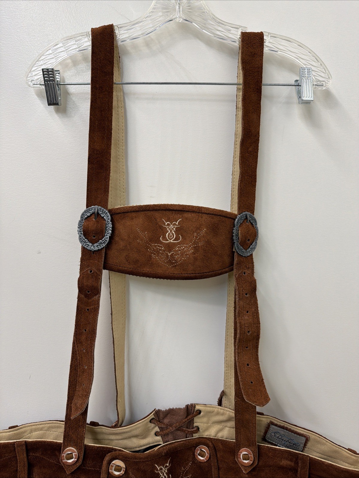 NEW Schonberger Trachten Mens Sz 44” Lederhosen Brown Suede Lamb Leather German