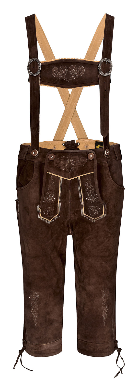 HIRSCHBERGER Trachten Lederhose Kniebund braun Gr. 46 – 72 Wildleder mit Träger