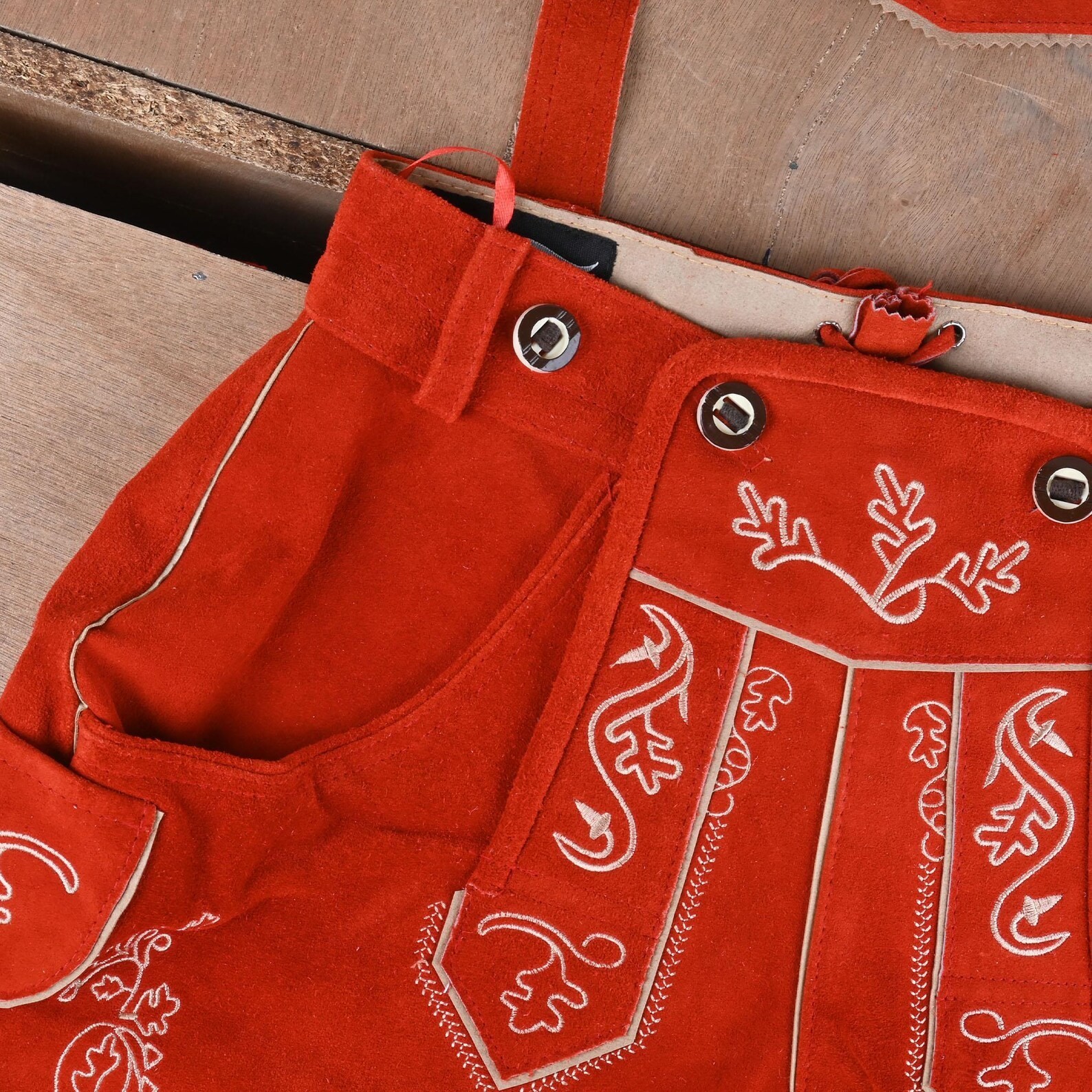 Womens Lederhosen Red Suede | Oktoberfest Outfit Women | Bavarian Trachten Short