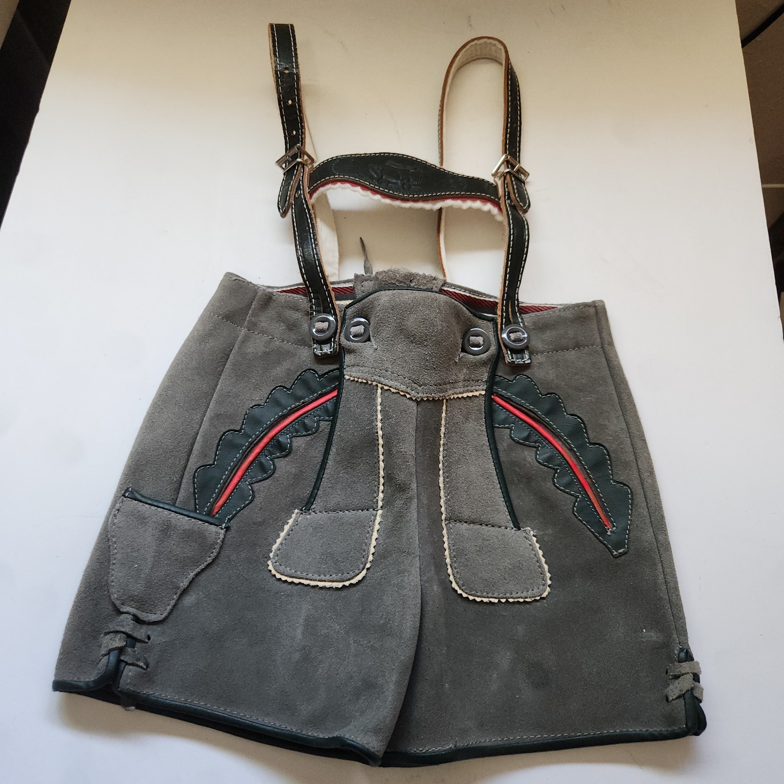 vintage grey suede leather lederhosen shorts for children Germany, Bavarian