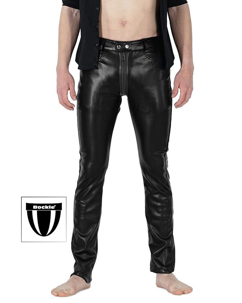 BOCKLE GAY ZIP JOCKSTRAP FAUX LEATHER PANTS VEGAN LEATHER JEANS SKINNY SLIMFIT JEAN