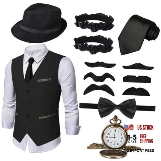 JONRRYIN 1920s Mens Costume Accessories Set, Gangster Costume Medium Black