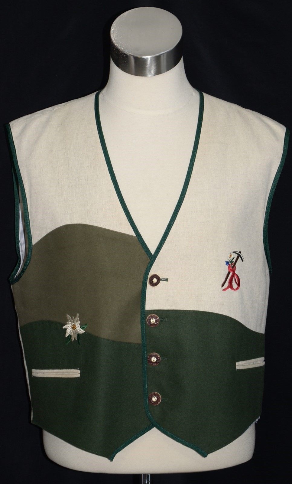 ALPHORN LINEN COTTON German VEST Waist Coat Men Lederhosen Summer Jacket C46″ L