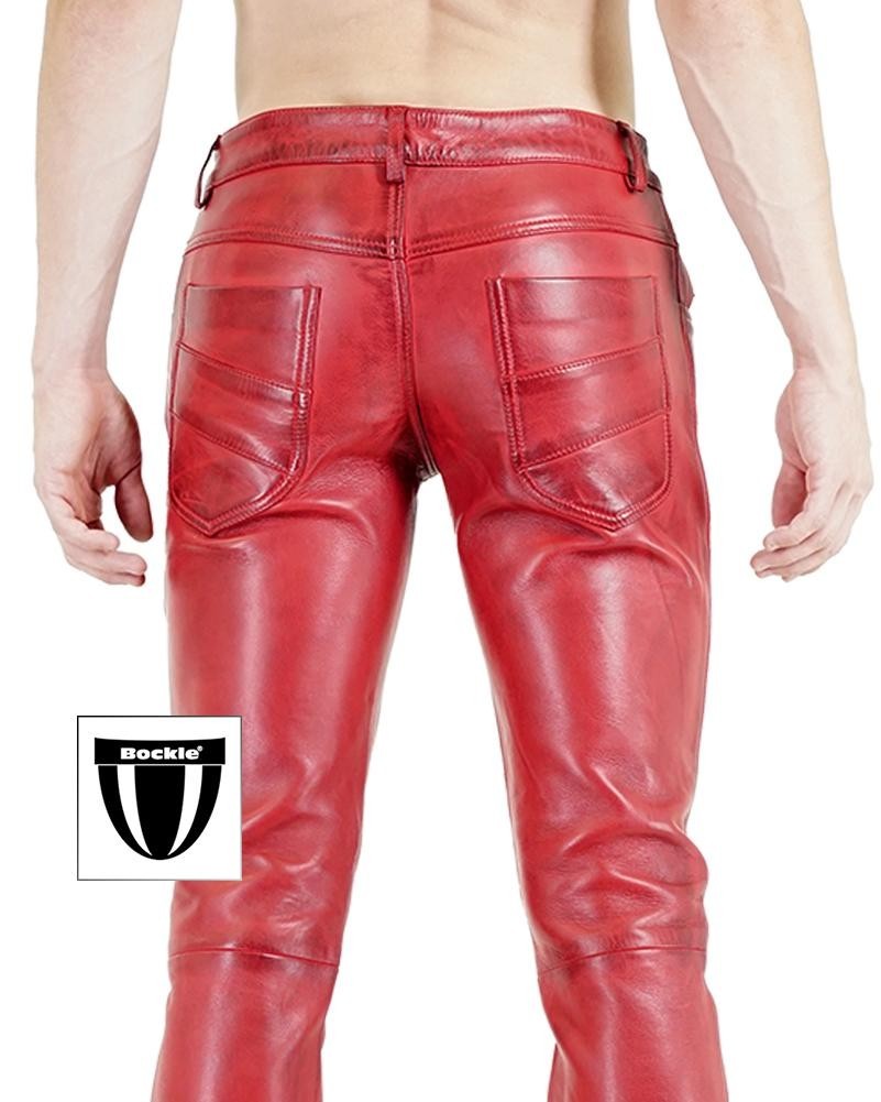 Bockle® 2021 STRETCH Men’s Red Lamb Leather Pants Leather Jeans Genuine Leather
