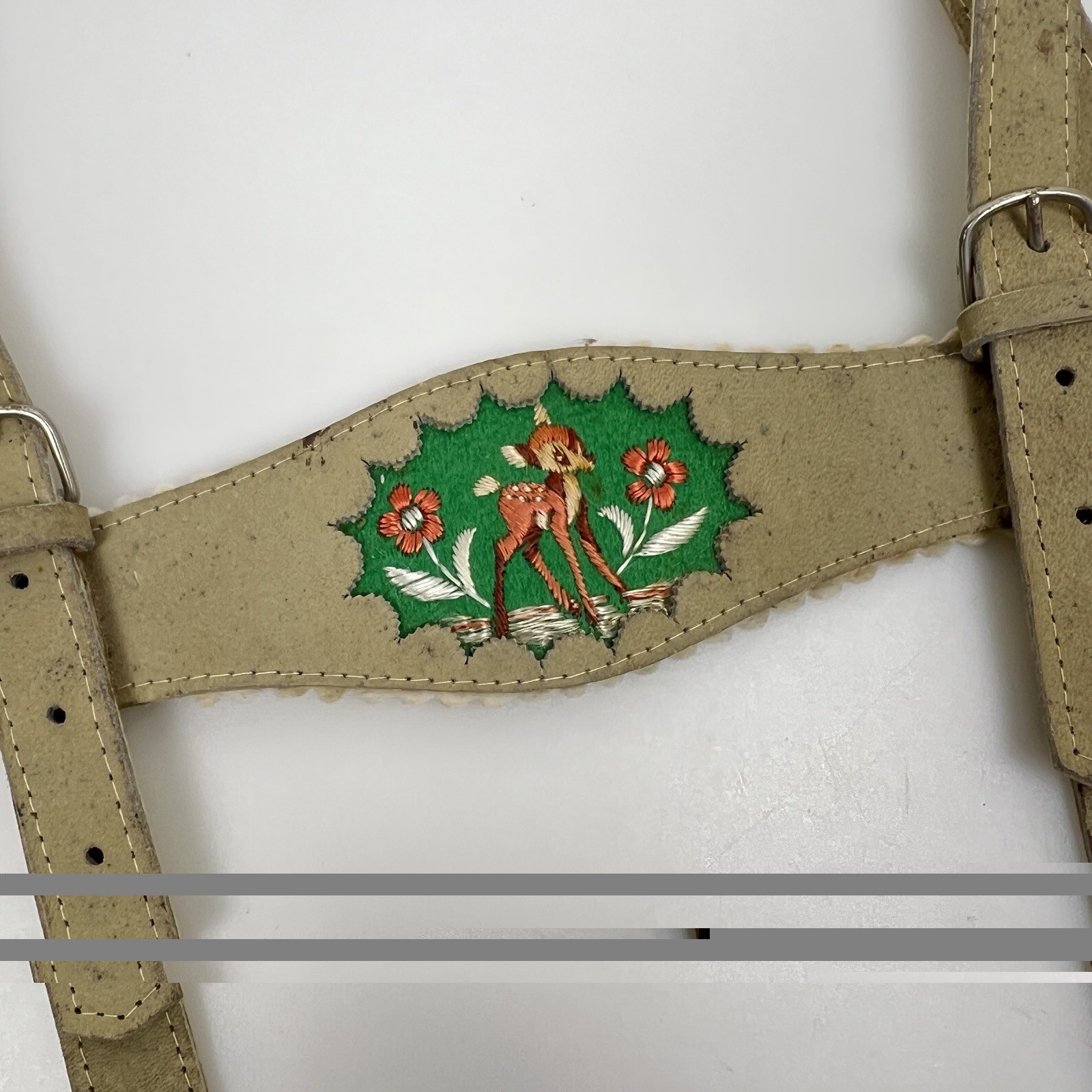 Vintage German Bavarian Lederhosen Suspenders Youth Deer Embroidered