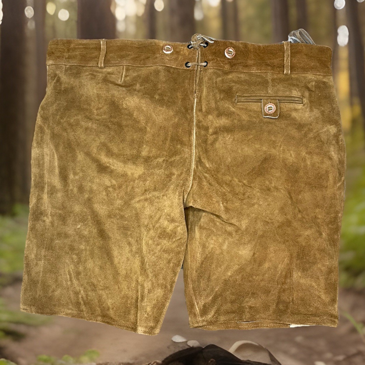 NEW Bavaria Trachten Leather Lederhosen Brown Shorts Oktoberfest Mens Sz 44