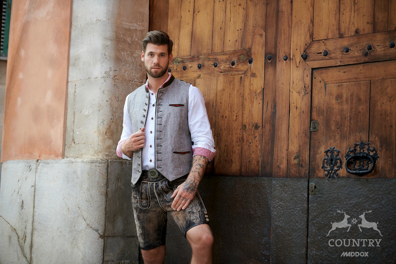 Traditional Lederhosen, Lederhosen Deer Look, Maddox Aosta Spotty Brown, Size 48 to 54