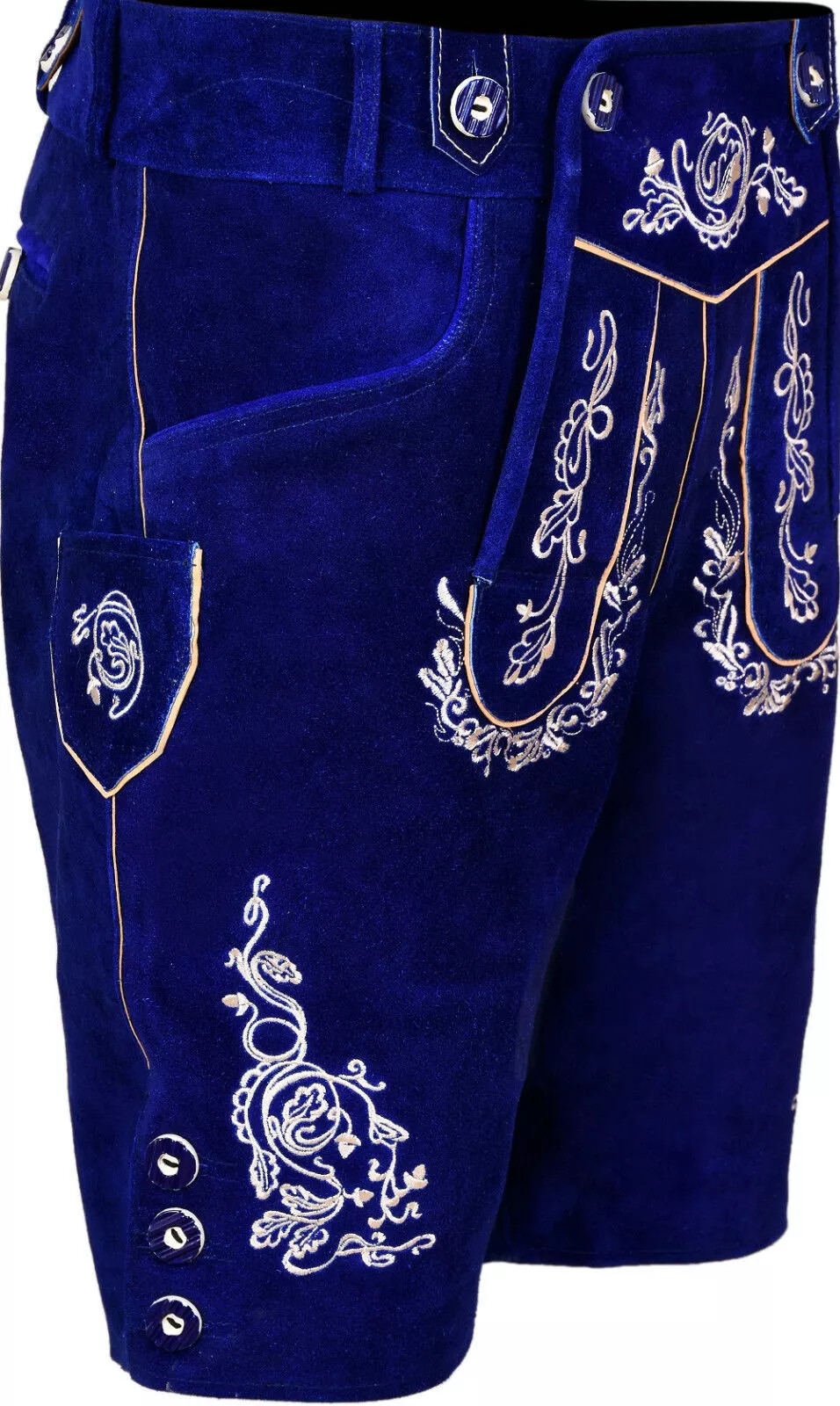 German Bavarian LEDERHOSEN Oktoberfest Real Cowhide Leather Matching Short Blue
