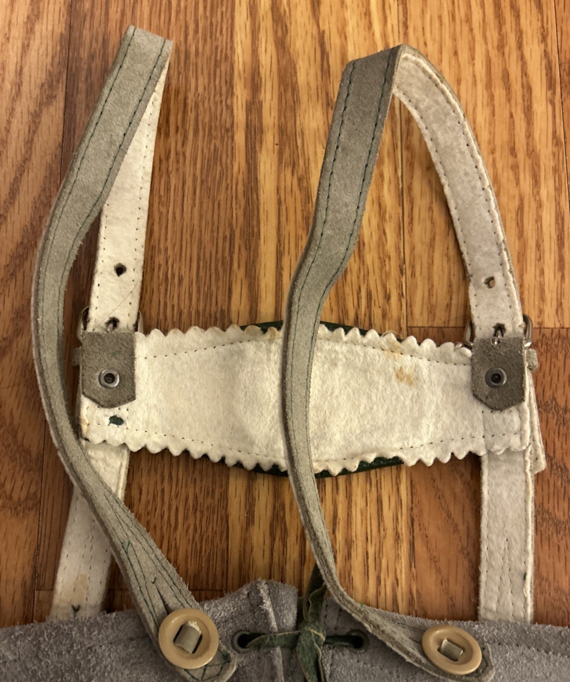 VTG German Lederhosen Child Shorts Suspender Authentic Suede Leather Floral