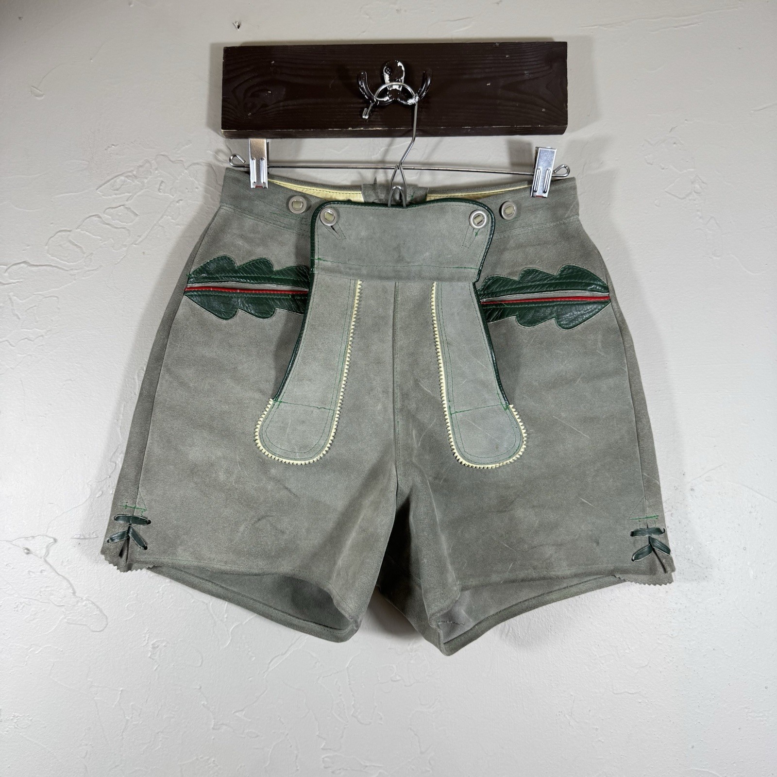 Vintage Lederhosen Authentic Suede Leather German Shorts Wmn XS Child 27in waist