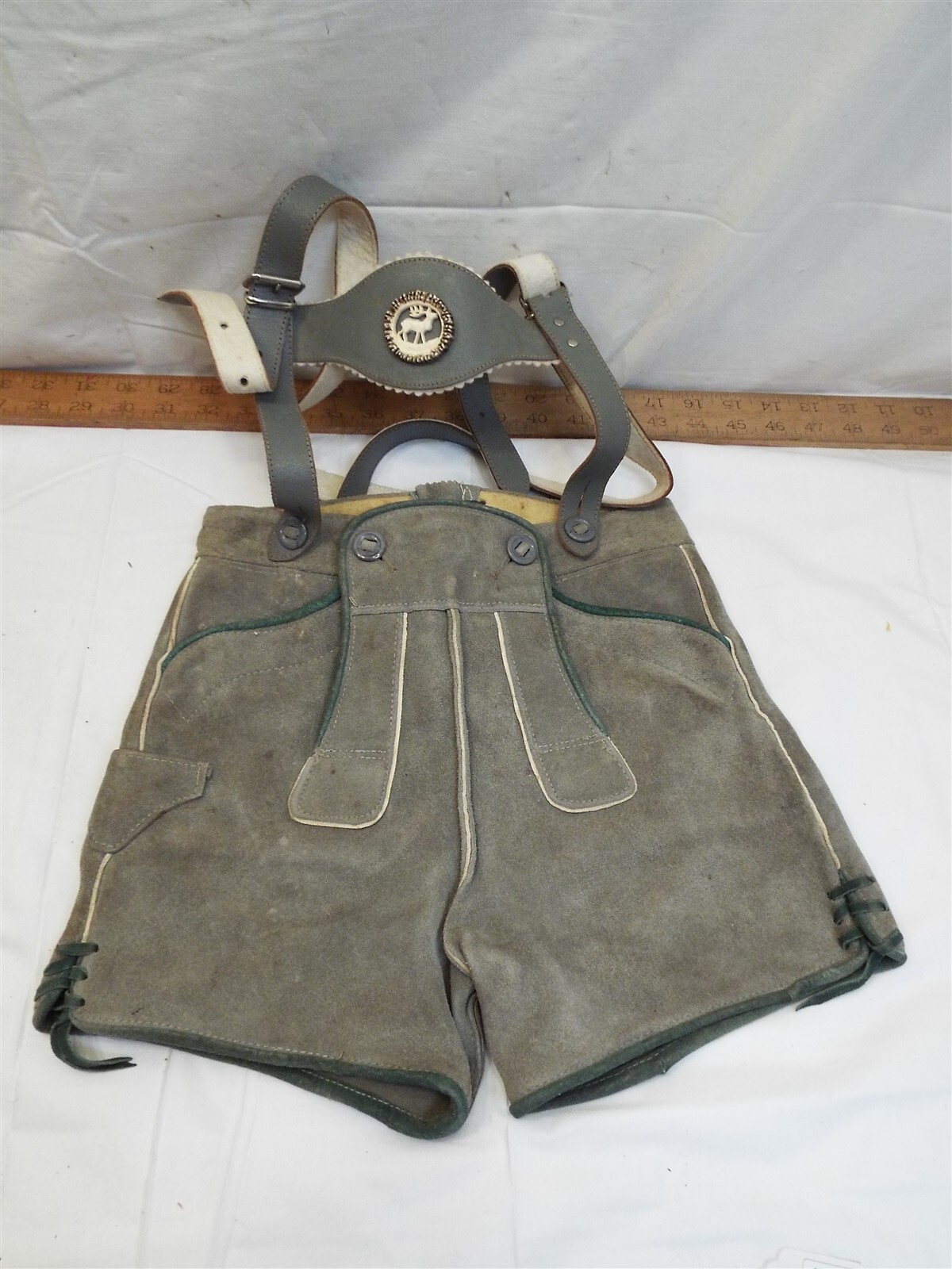 Pr Sm Vintage Child’s Lederhosen German Bavarian Leather Shorts Suspenders Boys