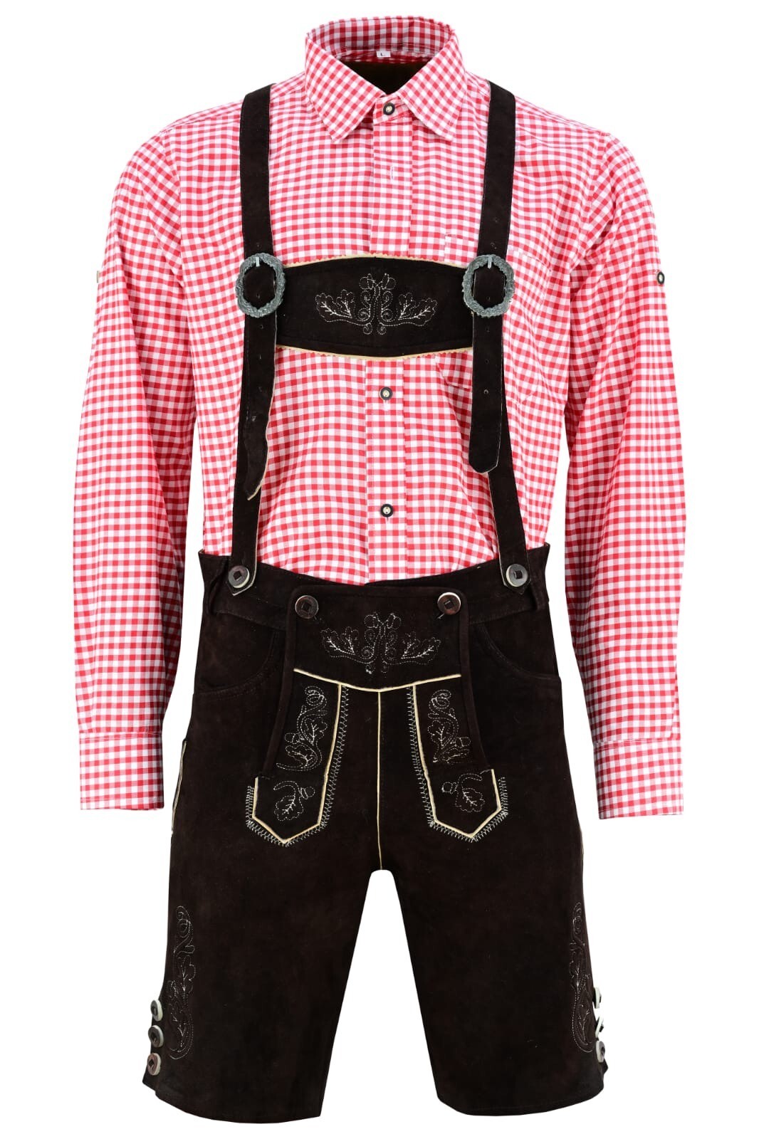 Suede Leather Authentic Lederhosen for Men, Oktoberfest with Shirt