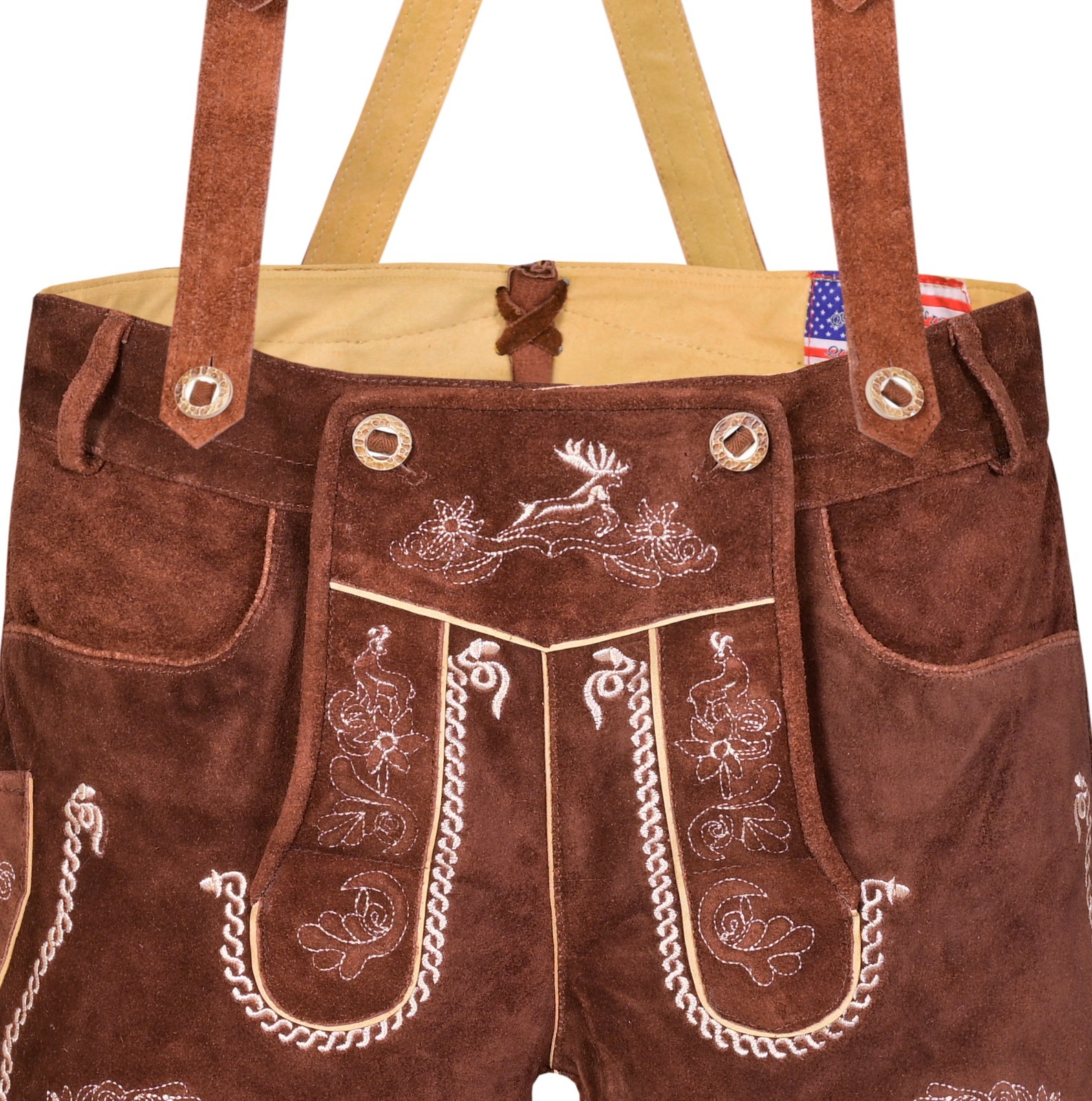 Men Traditional Leather Oktoberfest Lederhosen (Brown, Black, Gold, Med Brown)