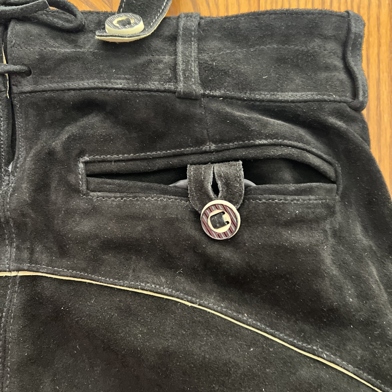 Men’s Genuine Leather Lederhosen Size 54 Black Bavarian Shorts And Suspenders