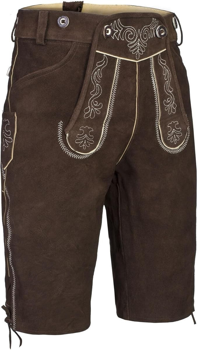 Noble House men’s traditional leather pants with straps suede short New