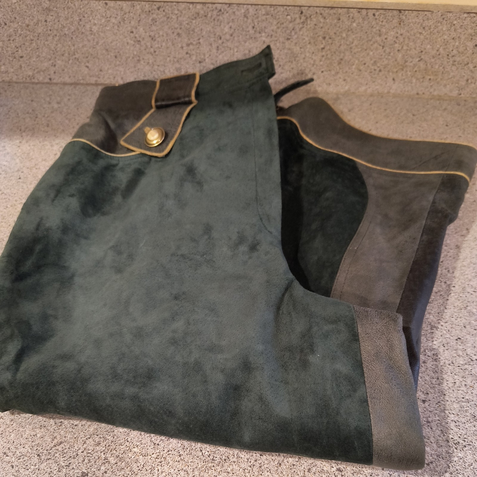 US 30″ Men Oktoberfest Bavarian Lederhosen-Suede Leather Dark green Trousers