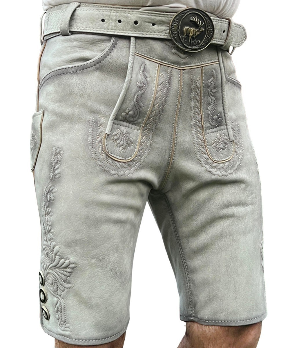 Men’s costume short leather pants with belt, antique smoke, suede pants 46-58
