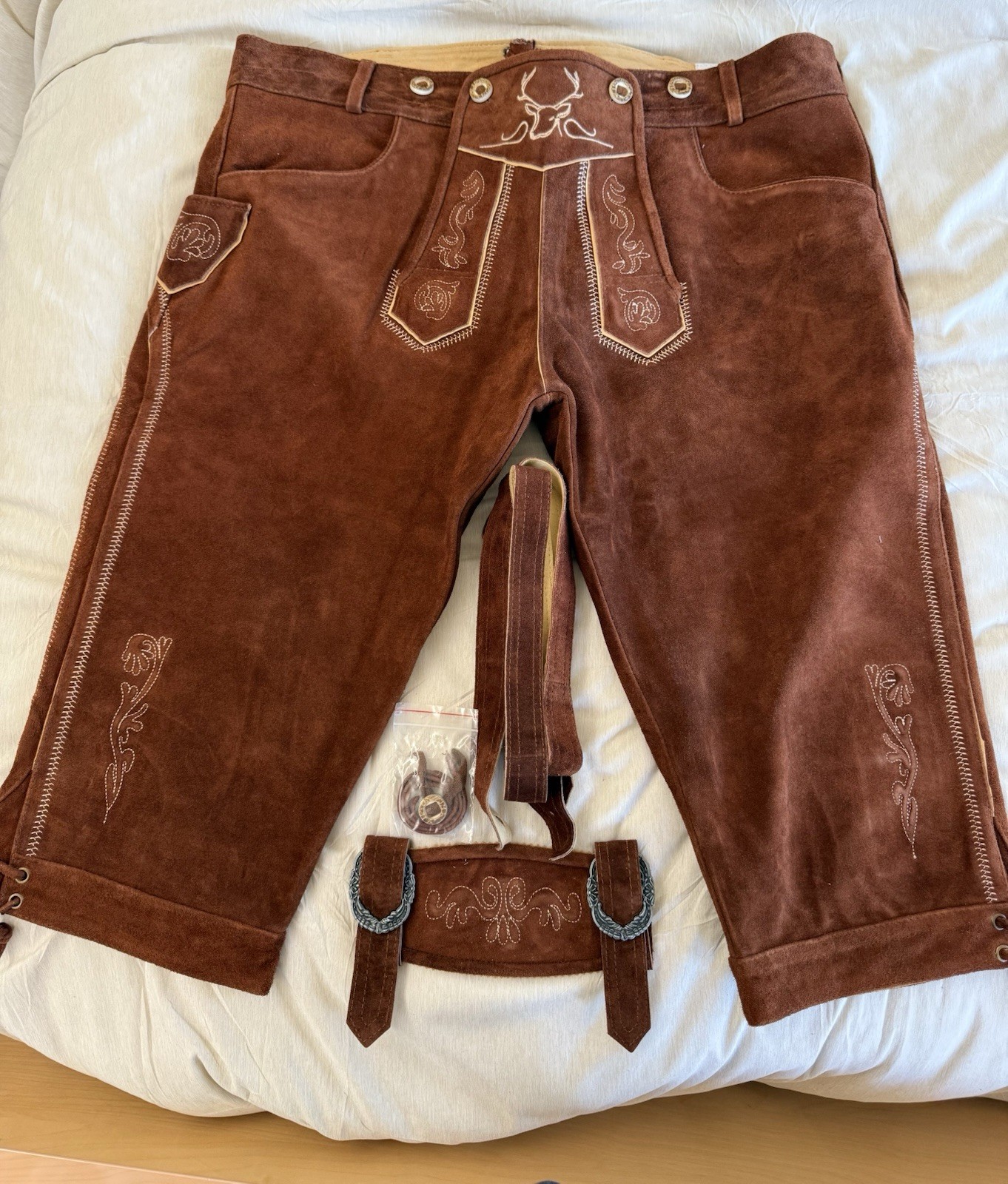 Lederhosen men leather Authentic German Octoberfest Outfit Short Kneebound Brown