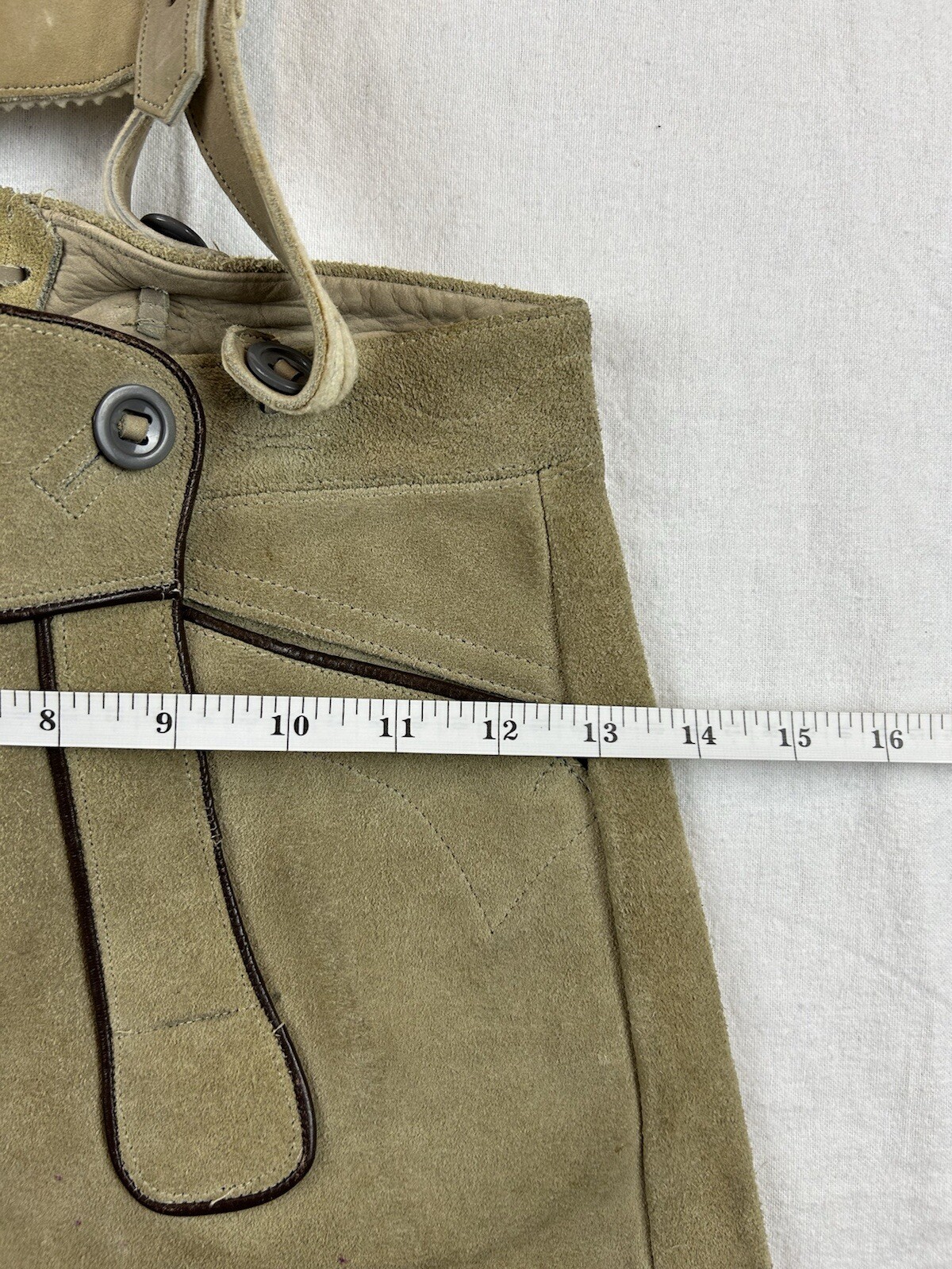 Vintage Lederhosen Suede Leather German Bavarian Genuine Youth Measure In Pics