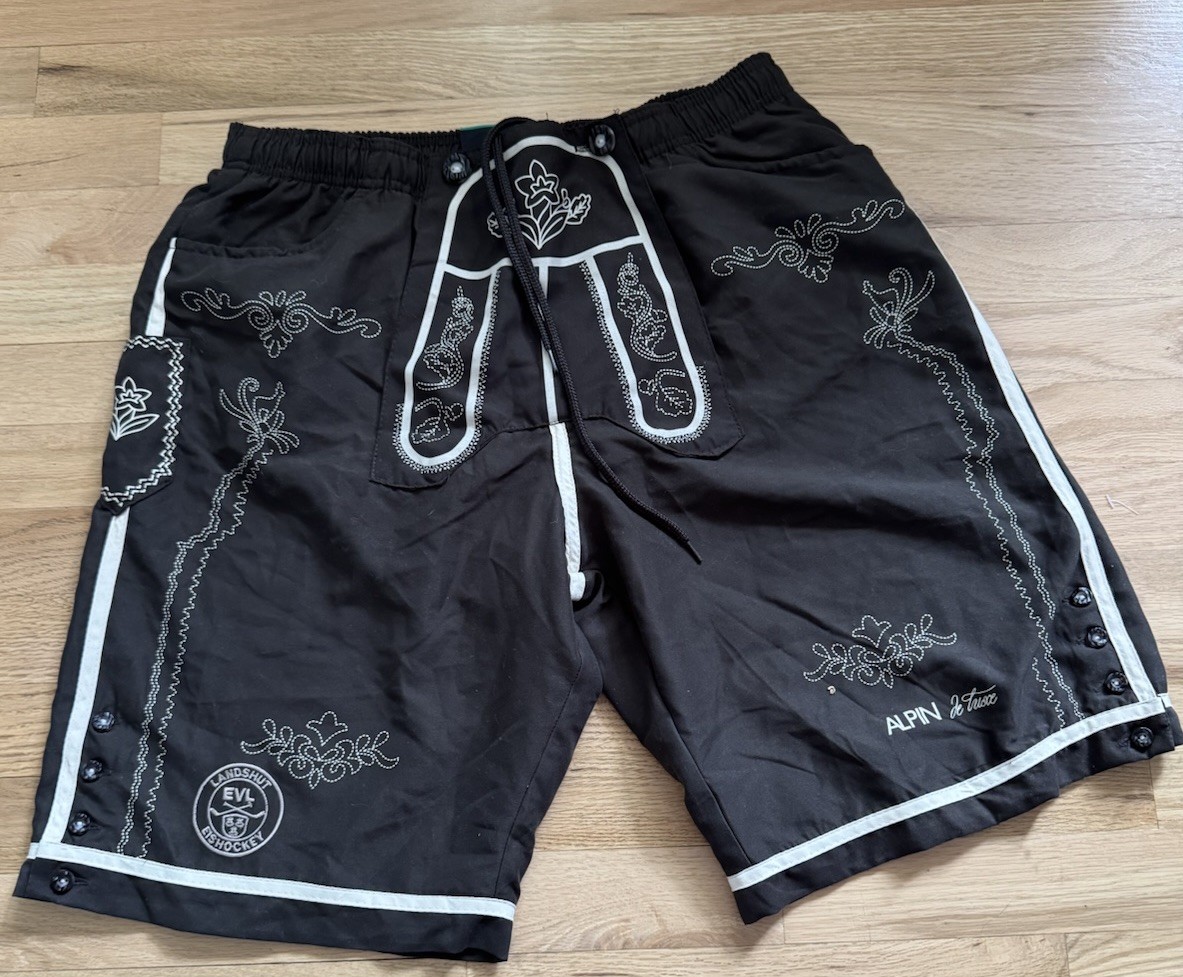 Alpin de Suisse Men’s Oktoberfest Lederhosen Style Shorts Black Embroidered XXL