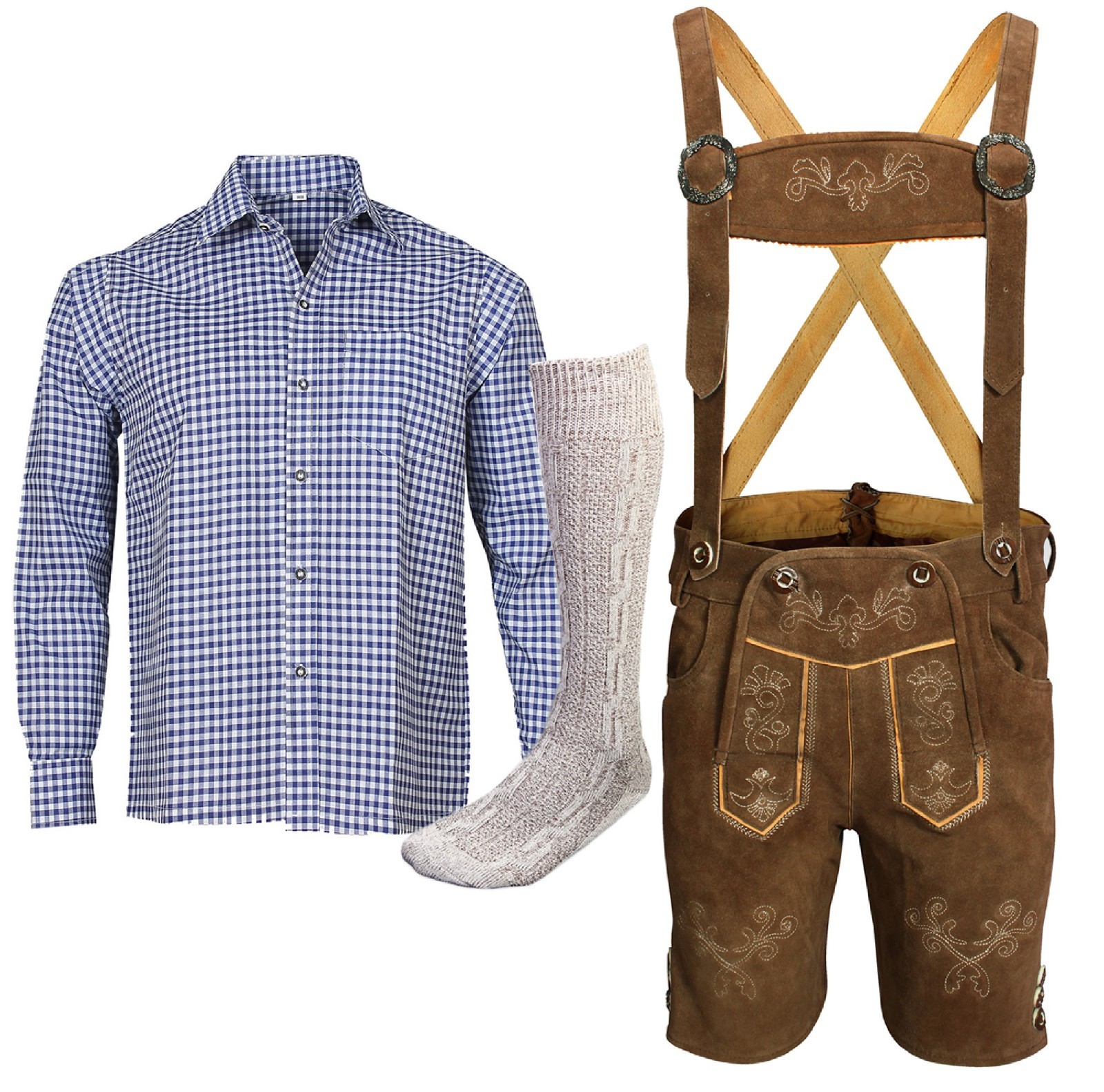 B goods costume set men’s short costume leather pants blue shirt with socks