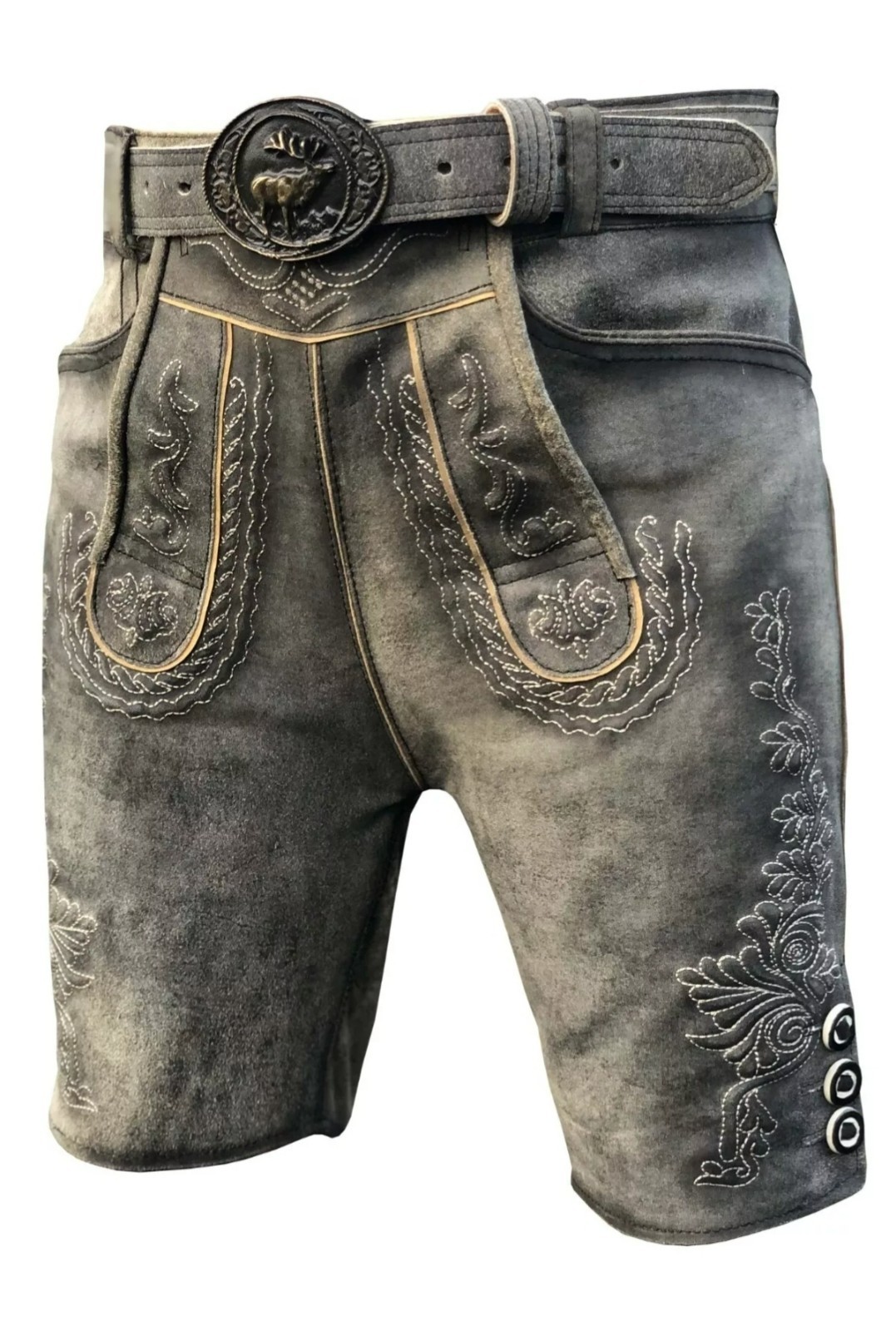 Men’s costume leather pants short leather pants Bavarian leather pants with belt size 46-58