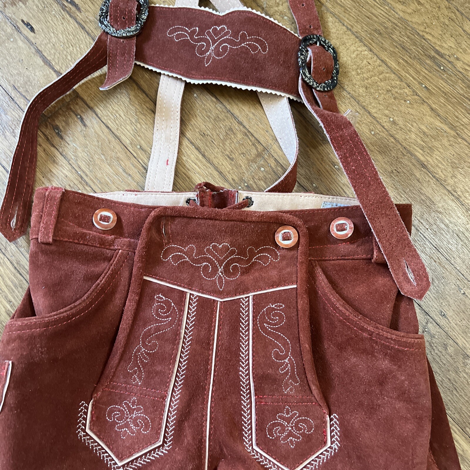 ERNST LICHT Lederhosen Sz 2 Oktoberfest Embroidery Burnt Orange Leather German