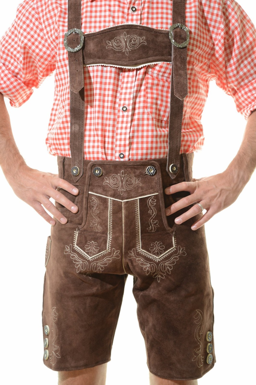 NEW Bavarian Oktoberfest Lederhosen Shorts Antique Brown Tracht #KAISER