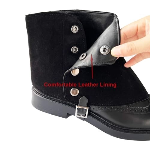 Men’s Gangster Spats 20s Leather Boot Covers for Men Snap Spats Medium Black