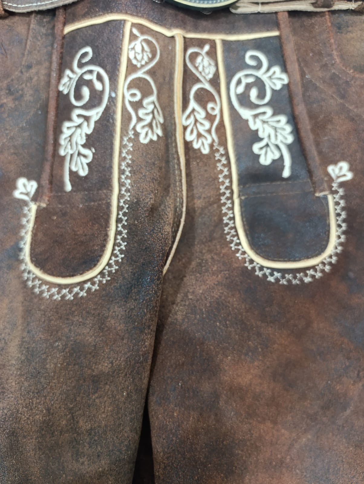 Men’s Lederhosen Shorts Genuine Leather Brown Bavarian Oktoberfest Embroidered