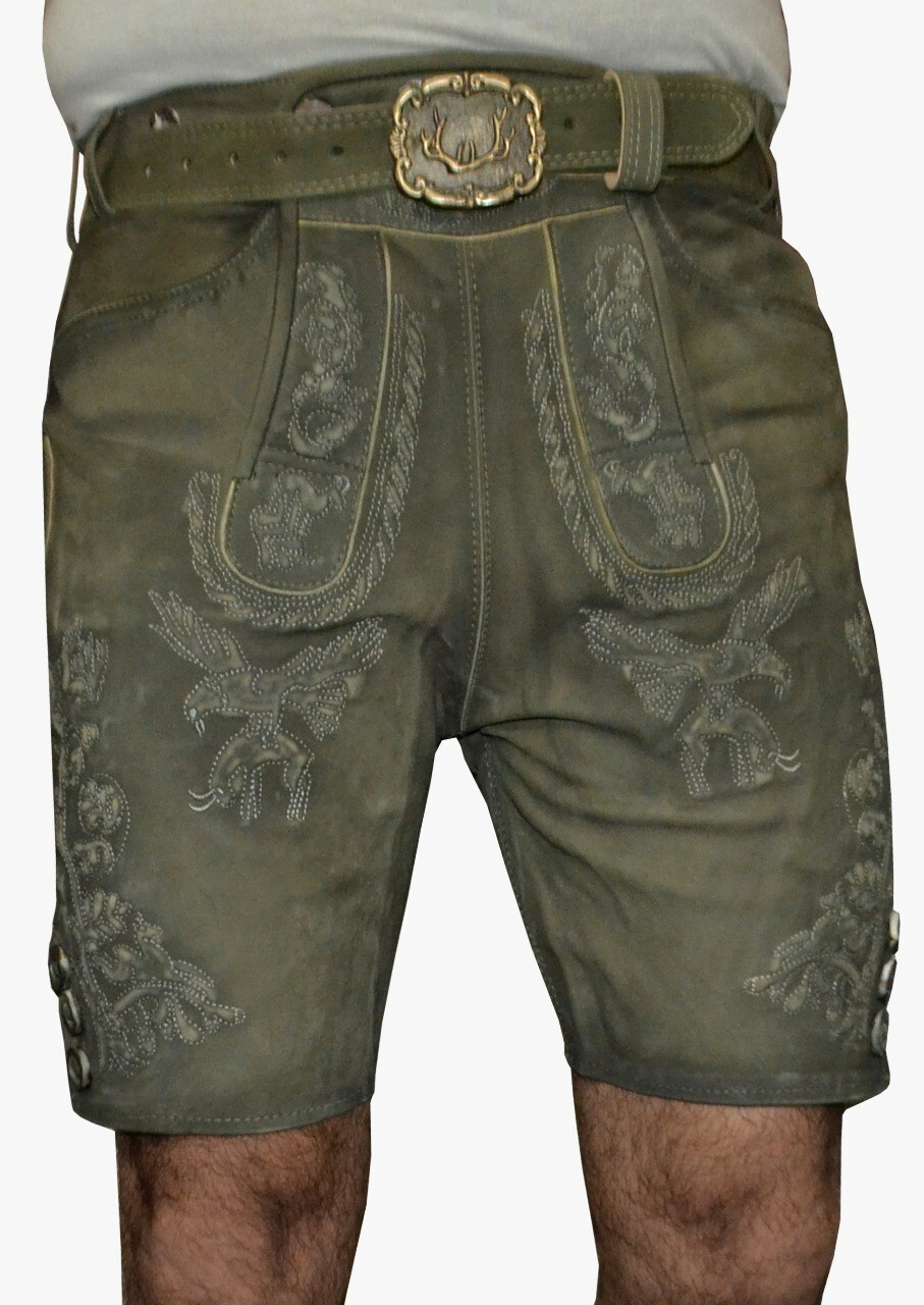 Bavarian traditional short goatskin leather pants with belt size, 48.62