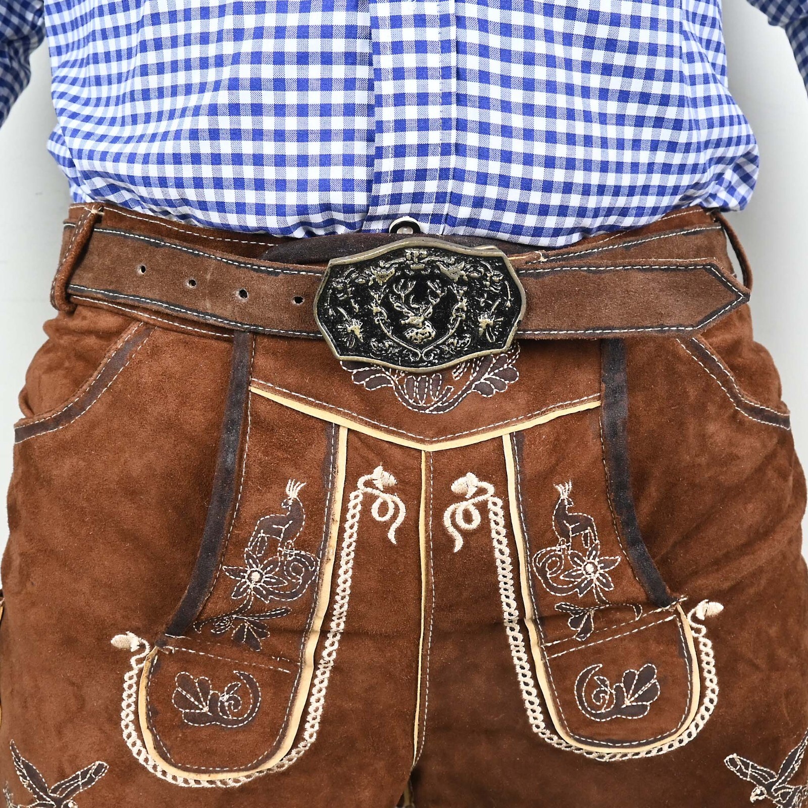 Oktoberfest Costume Mens Authentic Suede Lederhosen Luther Antiqued with Belt