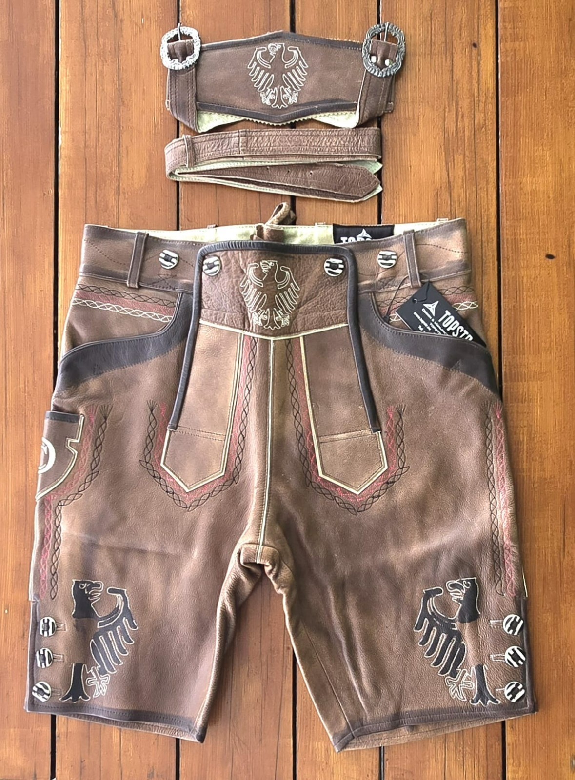 Bavarian traditional short leather pants with straps made of goatskin pants size 50