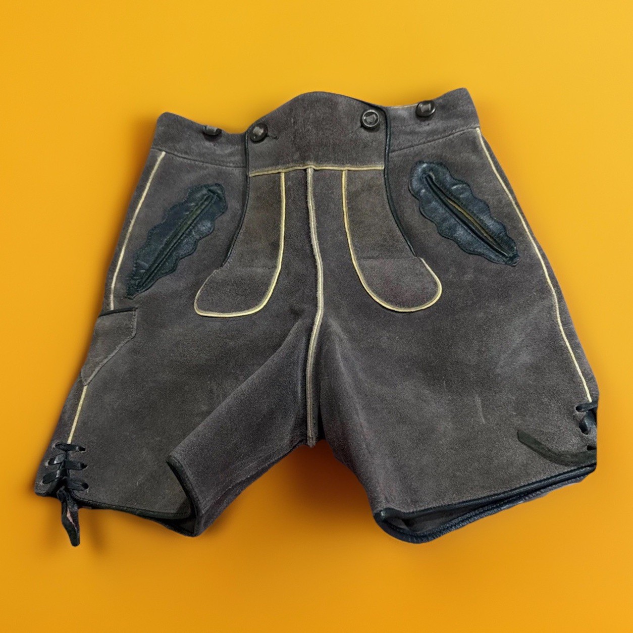 Vintage German Lederhosen Suede Leather Trachten Shorts Oktoberfest 22”W/4”L