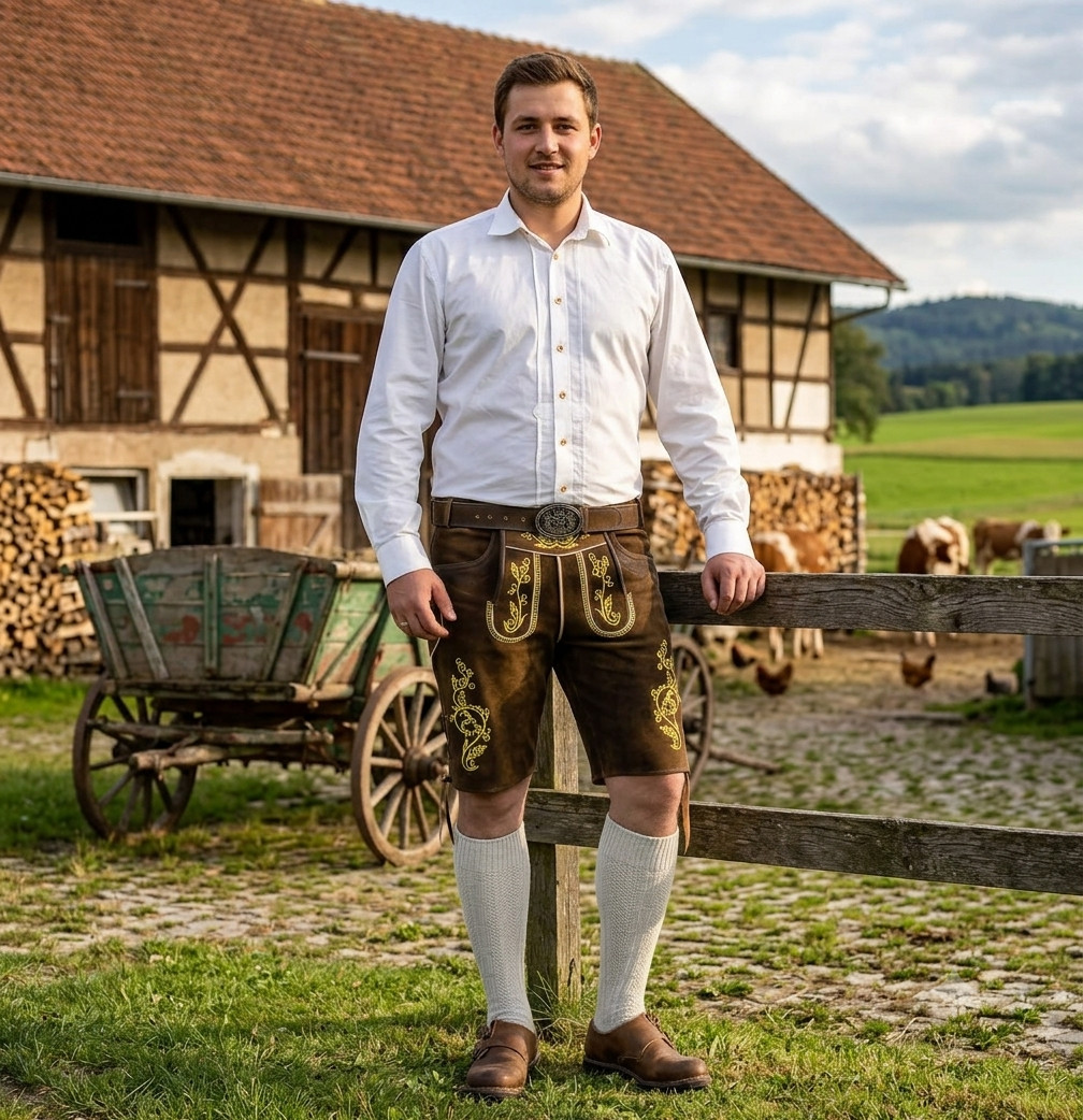 Bavarian Mens Lederhosen Oktoberfest German Beer Fest Leather Shorts Embroidered