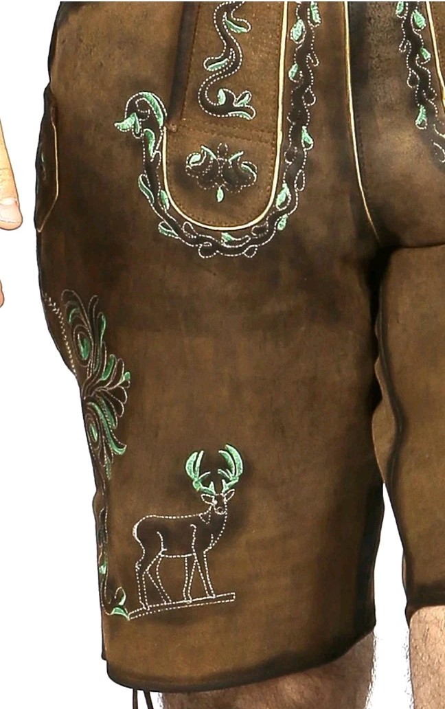 Oktoberfest Bavarian Mens Lederhosen Green Deer Motifs Shorts w/Suspenders Sz 52