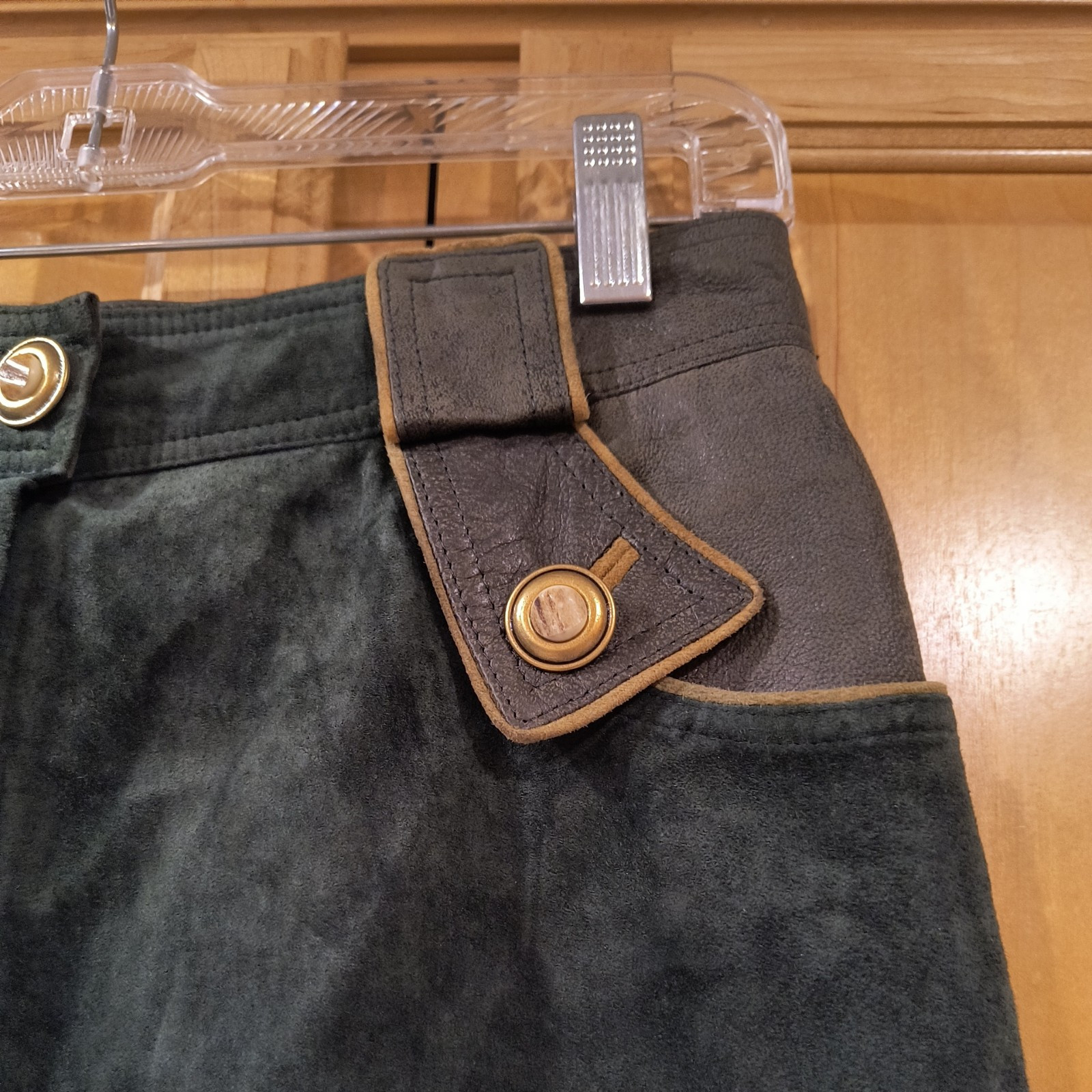 US 30″ Men Oktoberfest Bavarian Lederhosen-Suede Leather Dark green Trousers