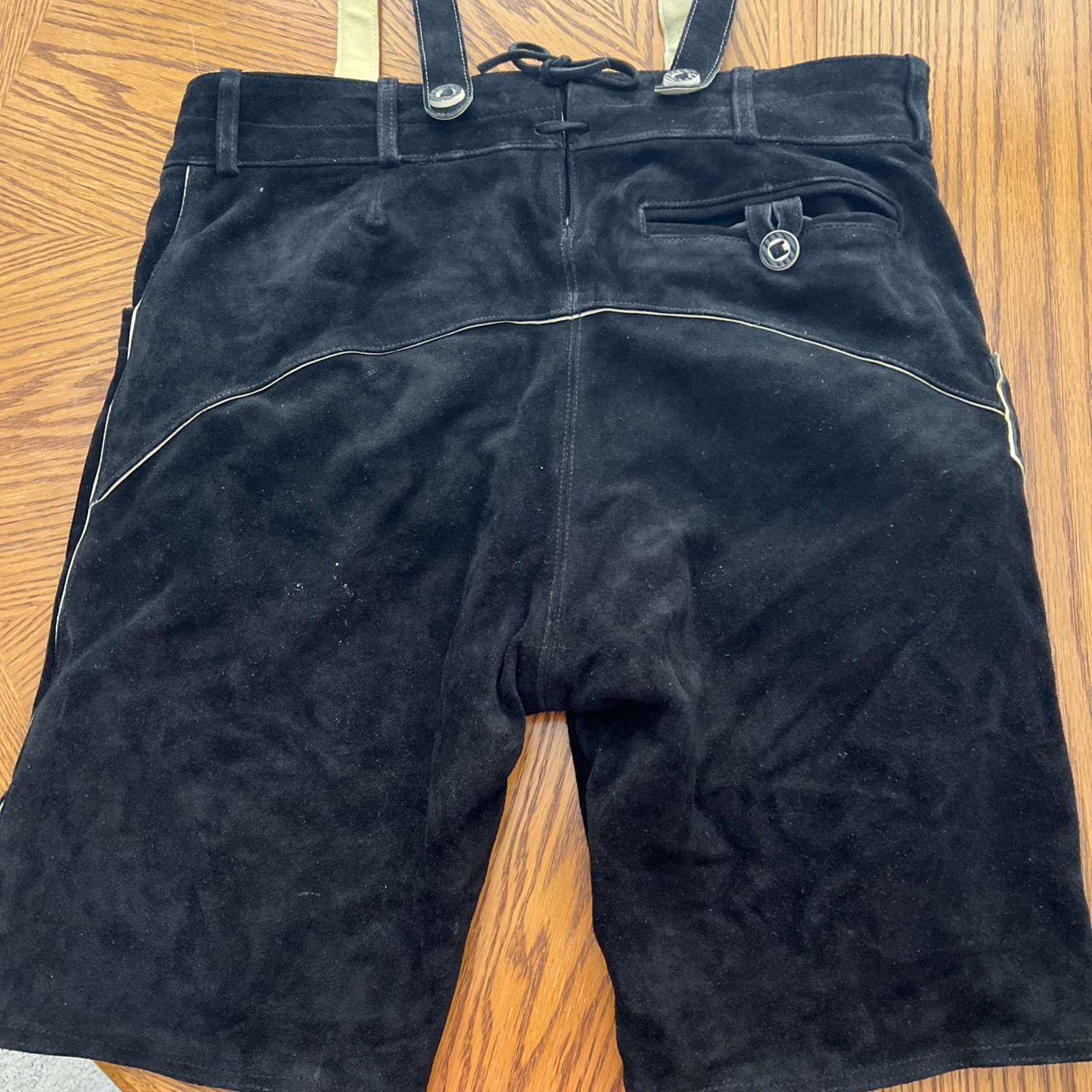 Men’s Genuine Leather Lederhosen Size 54 Black Bavarian Shorts And Suspenders