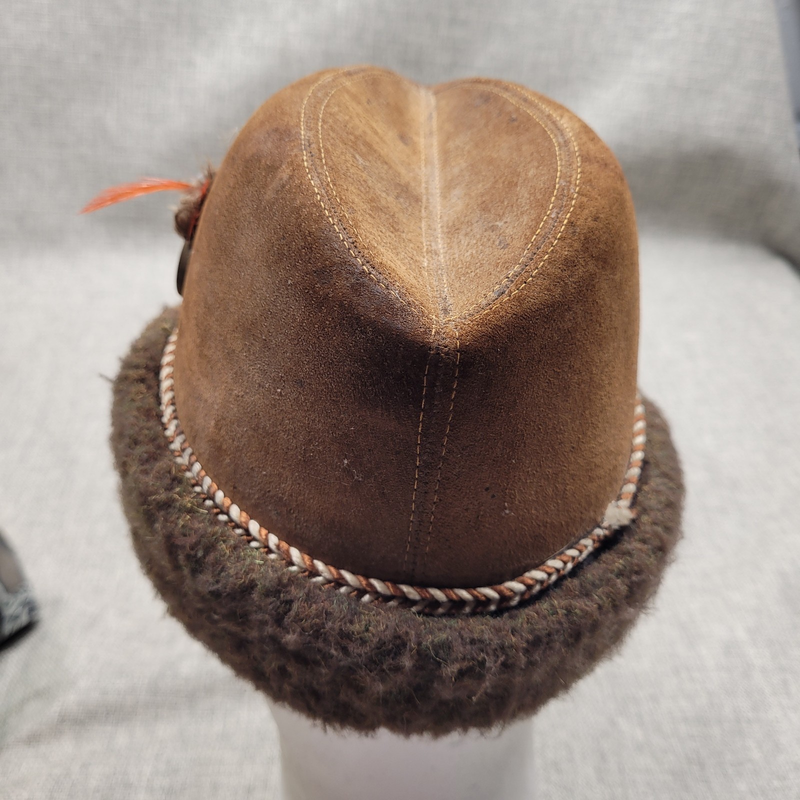 Vintage German suede hat original Leather Suede Coin Octoberfest