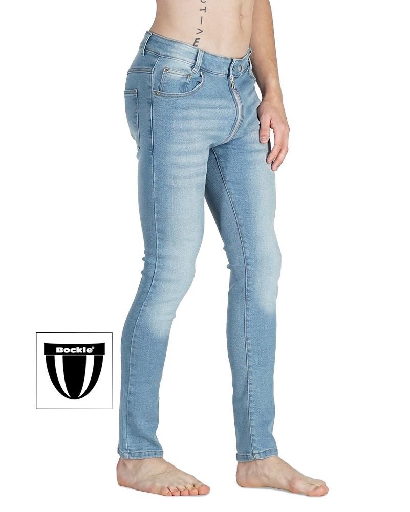 Bockle Gay Zip Skinny Stretch Jeans Light Blue Full Zip