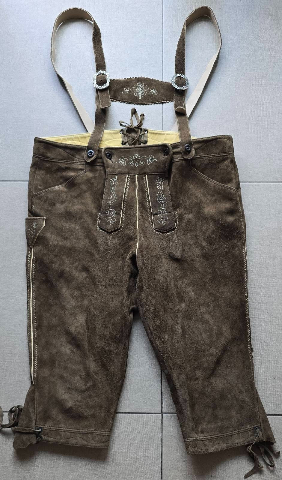 VTG Karl Klüber Trachten Lederhosen Leather Pants Men Oktoberfest Suspenders-2XL