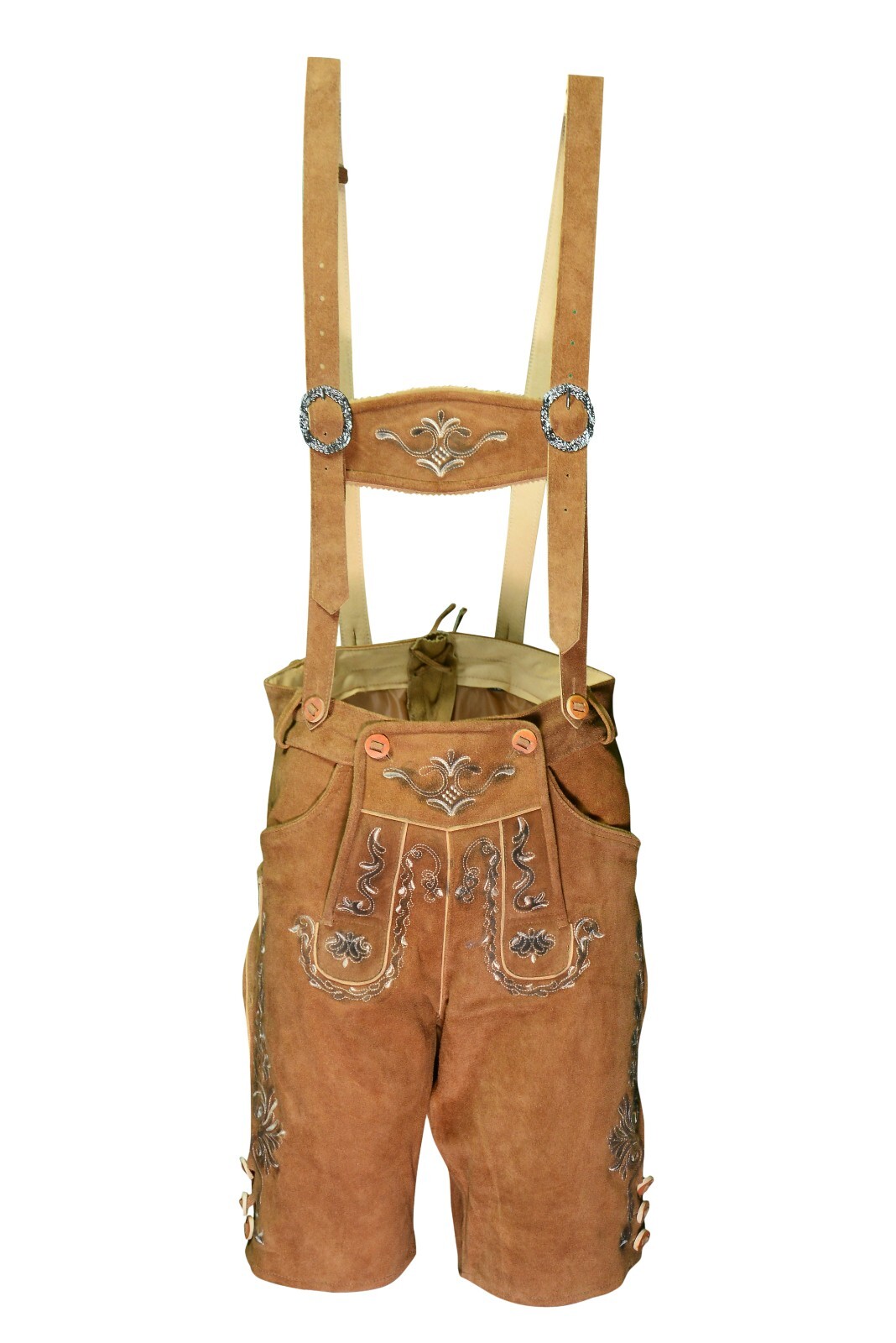 Lederhosen Men Brown Soft Suede Bavarian Outfit Premium Leather with 3D Embriode