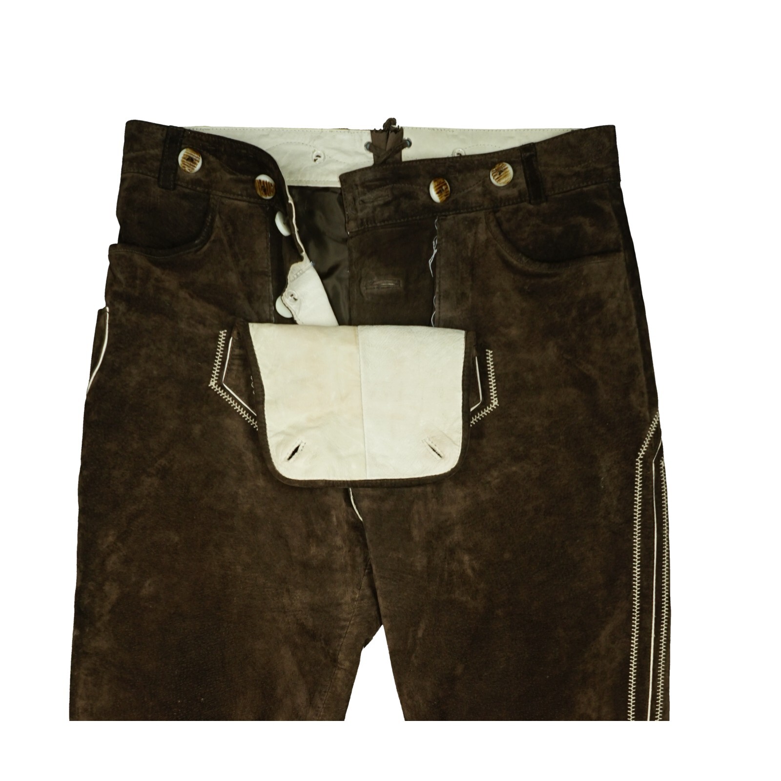 TCM Mens 3/4 Short Trousers Short Oktoberfest Trachten Leather Bavaria 48 W32 Brown