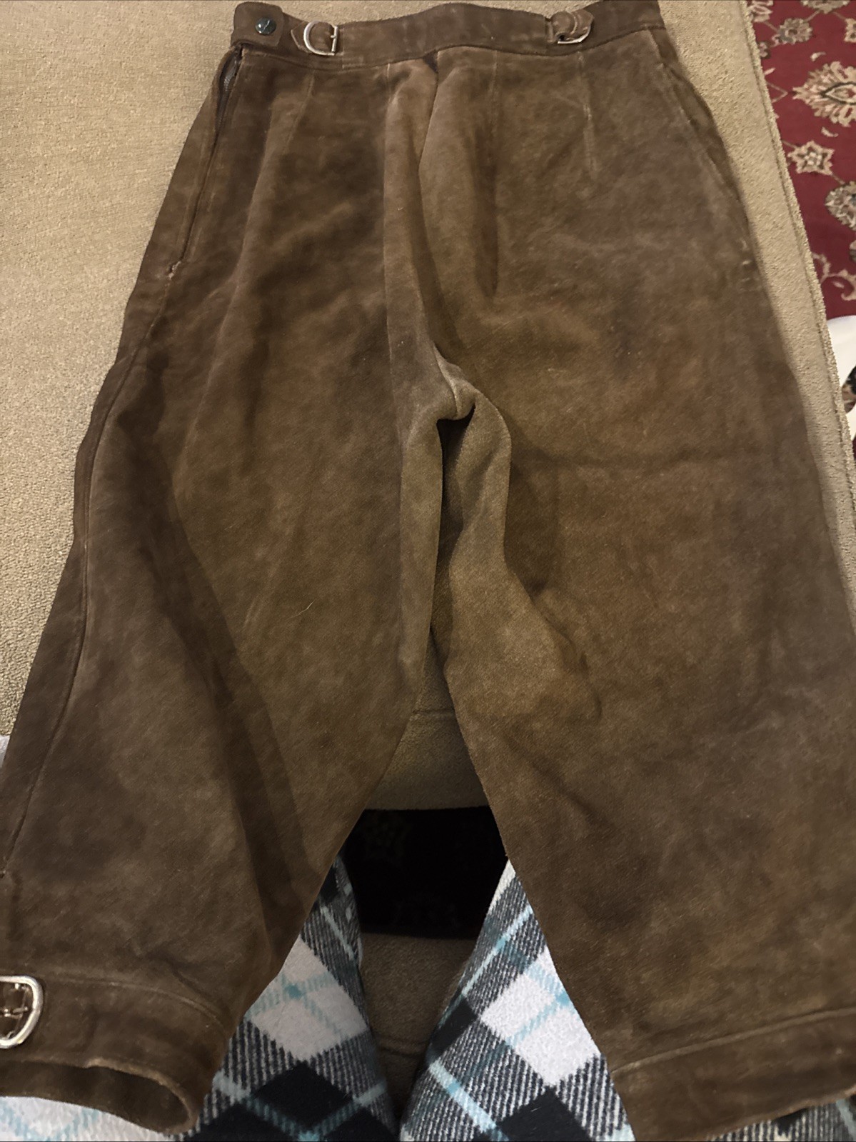Vintage German Lederhosen Sz 38 THICK Suede Leather Kniebund Shorts (TD)