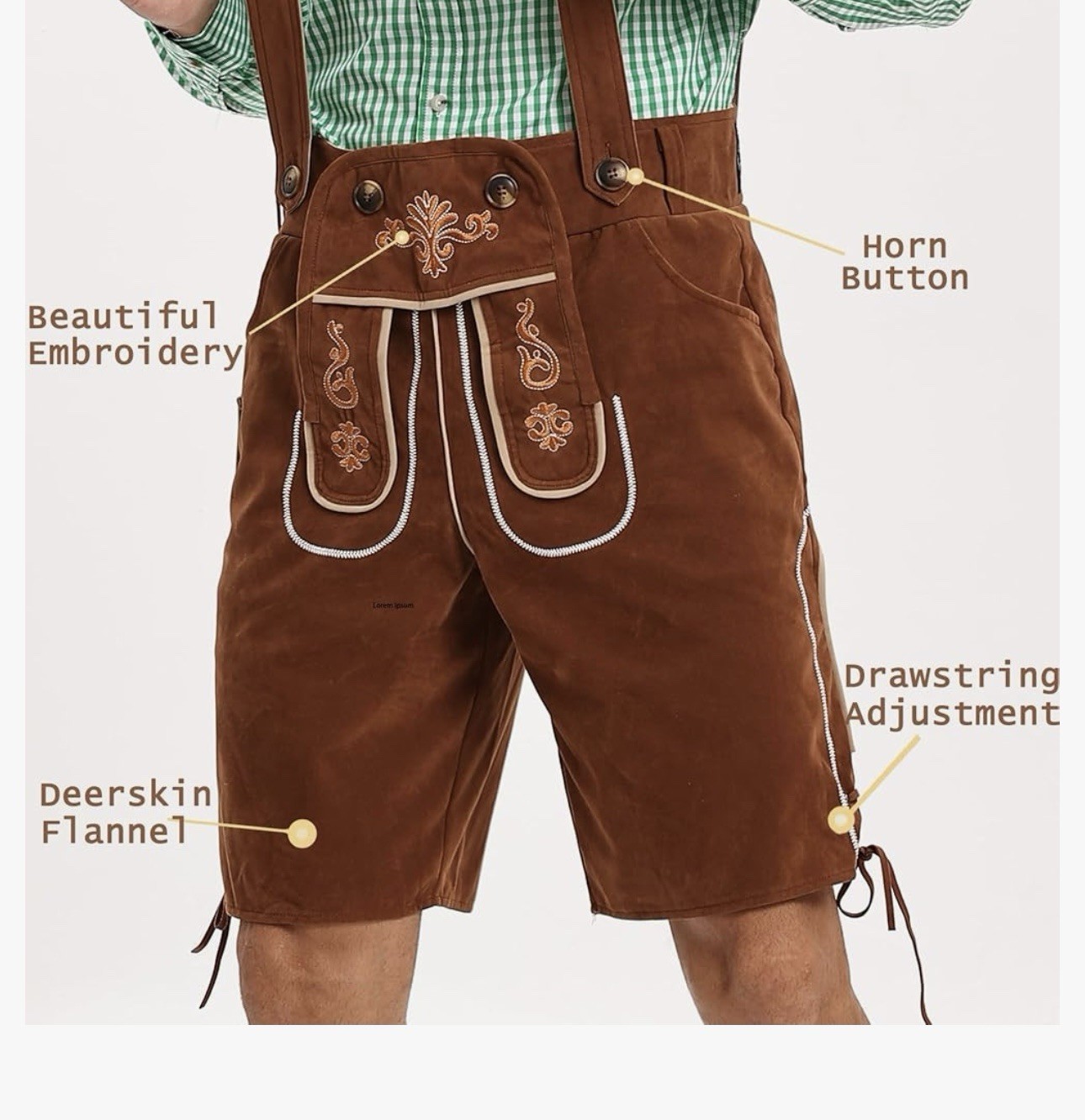 Lederhosen for Men, German Oktoberfest Costume, Brown Sz 54 or XL NWT