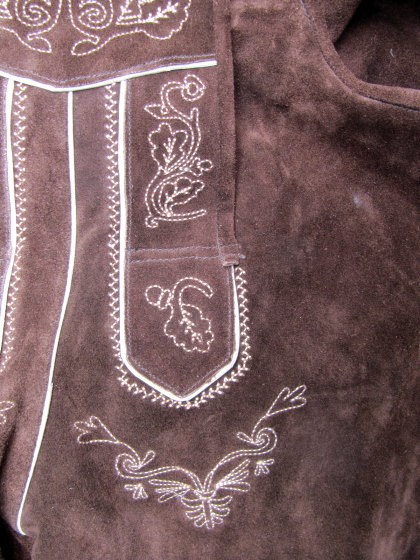 Traditional knee band leather pants new suede dark brown size 44 – 62 with straps