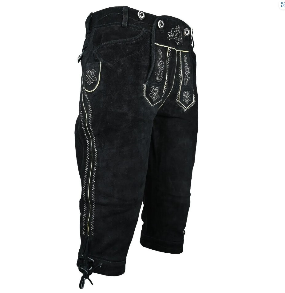 Men’s Oktoberfest Suede Lederhosen Bavarian Trachten Short Lederhosen Wild Black