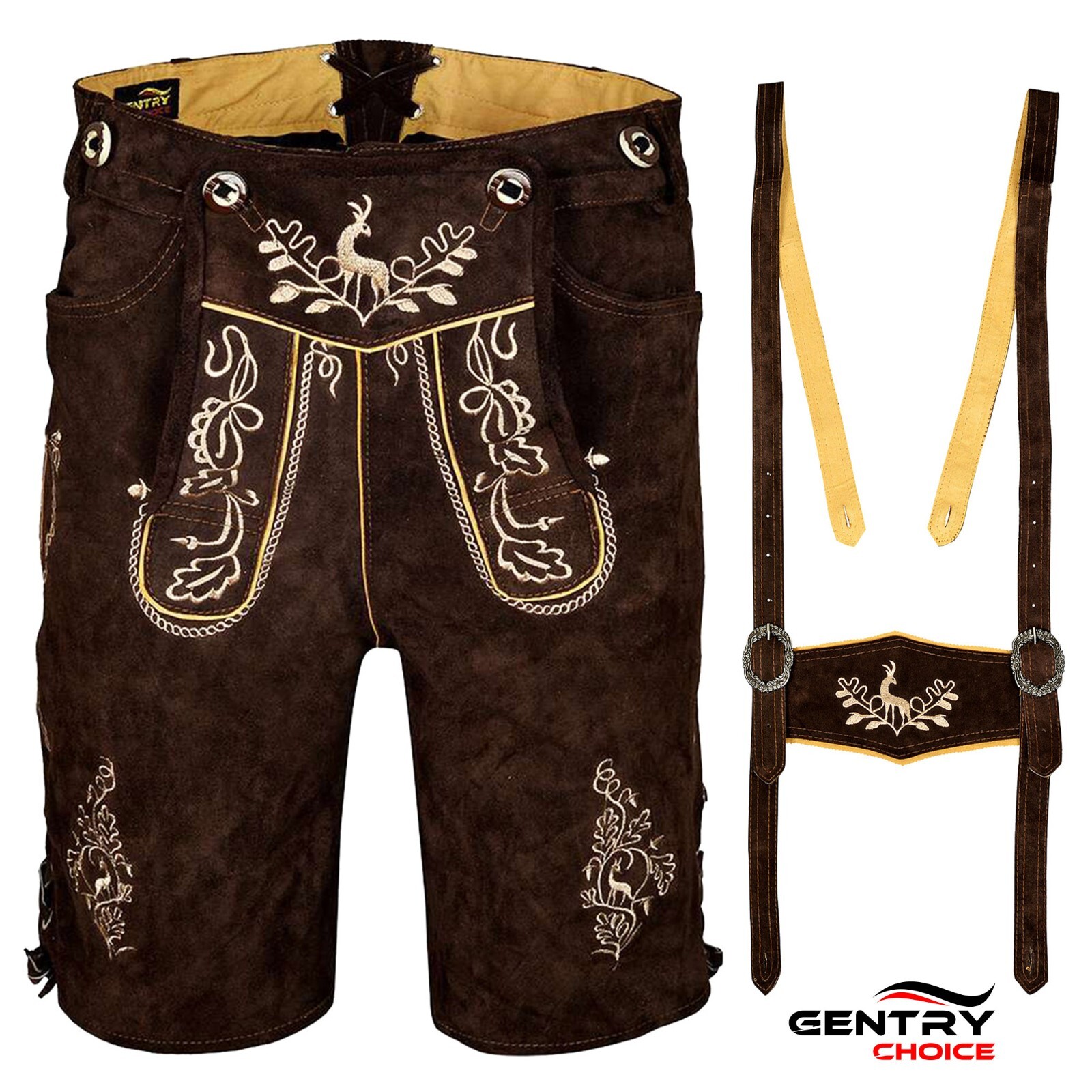 Authentic Men Lederhosen Otto with Deer and Oak Embroidery Oktoberfest Costume
