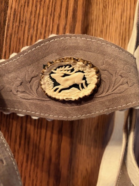 Vintage Lederhosen from Germany with beautiful carved deer Size 46